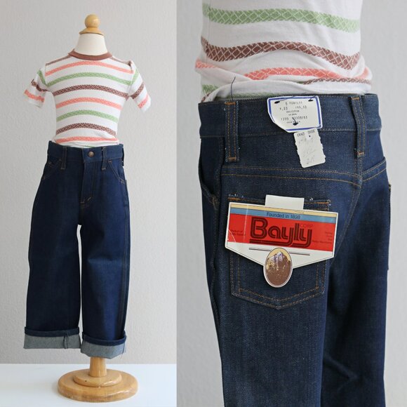 Deadstock, 1970's Vintage Bayly Dark Wash Jeans Kid's Size 5 to 6 Extra Small XS - Picture 1 of 10